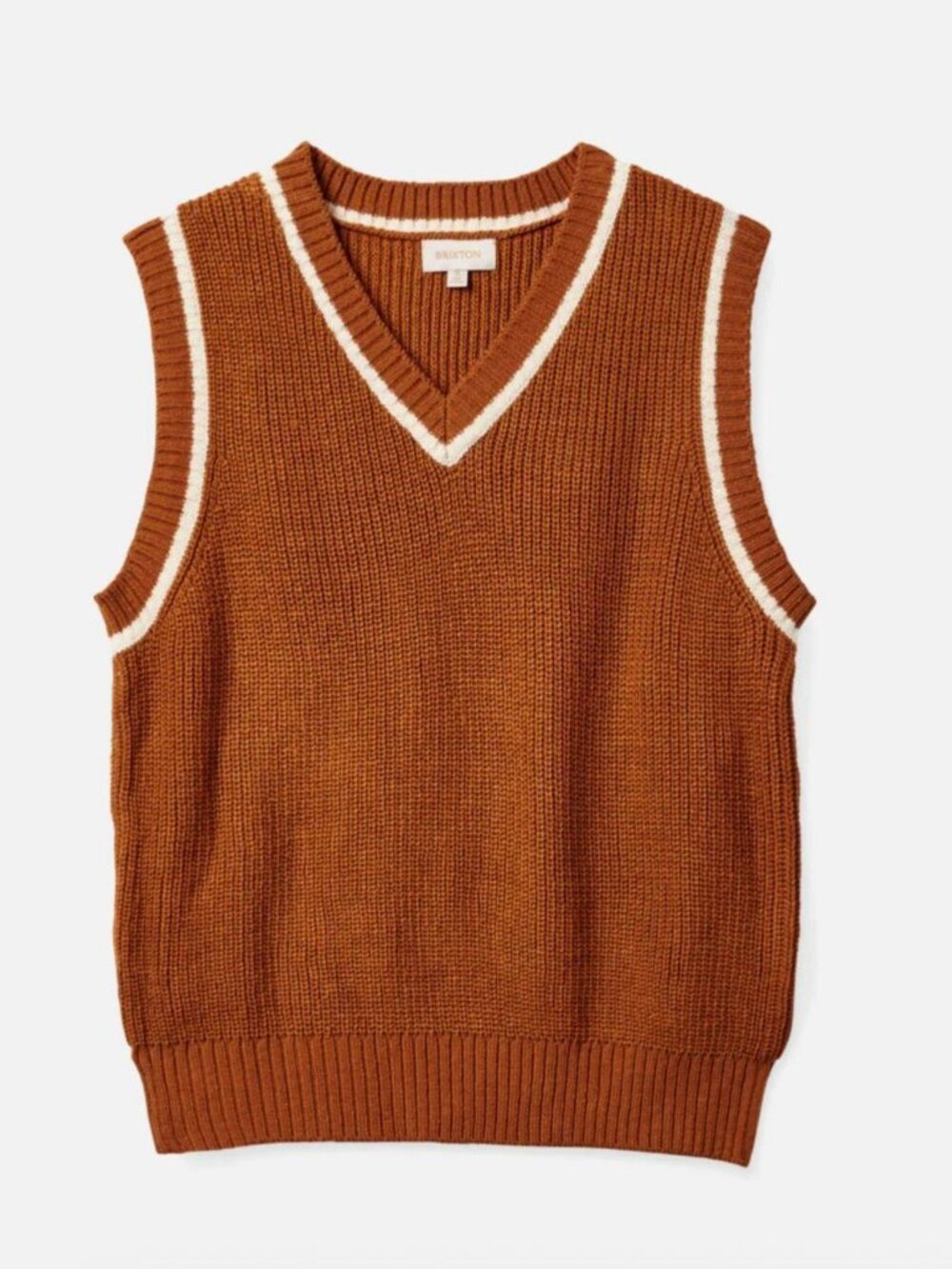 Brixton Melody brown sweater vest with white trim